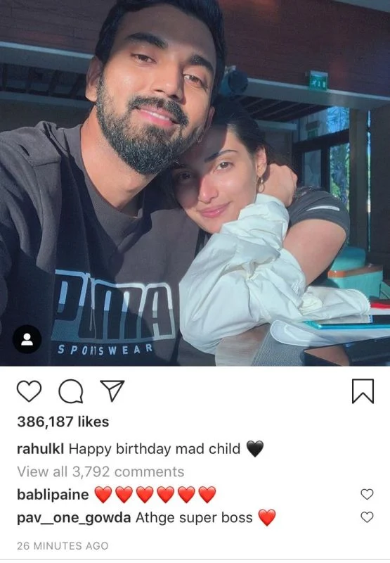 K. L. Rahul's Instagram post about her rumoured girlfriend Athiya Shetty